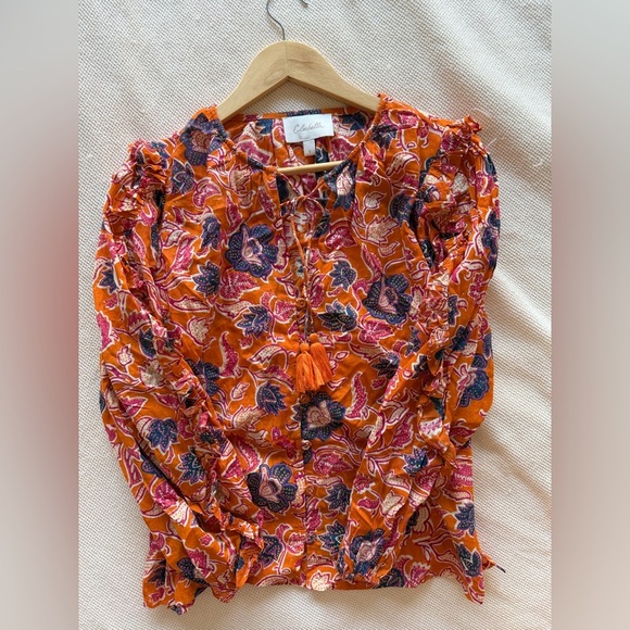 Cleobella Talia Organic Orange Floral Blouse - Picture 5 of 8